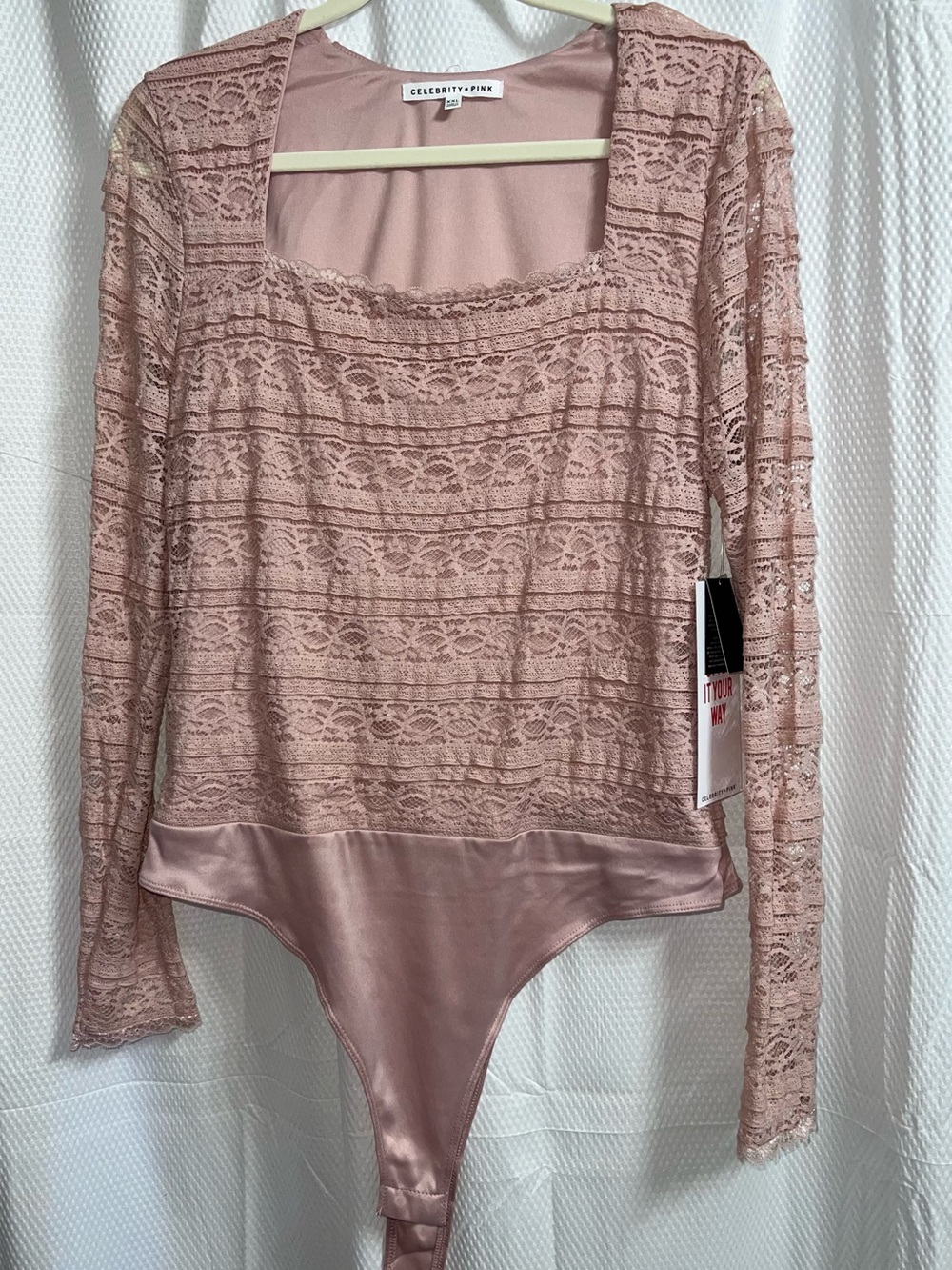 Celebrity Pink Dusty Rose Lace Satin Bodysuit